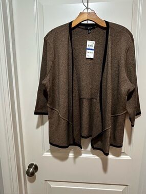 Alfani women’s size XL Open-Front Brown Cardigan with Black Trim. NWT.